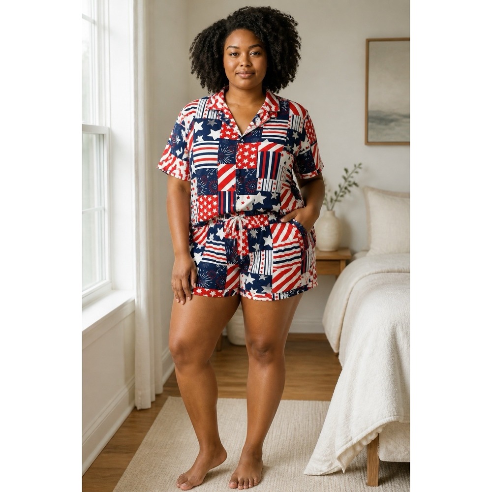 Way To Celebrate Patriotic Pajama Short Set Short Sleeves Size 2X